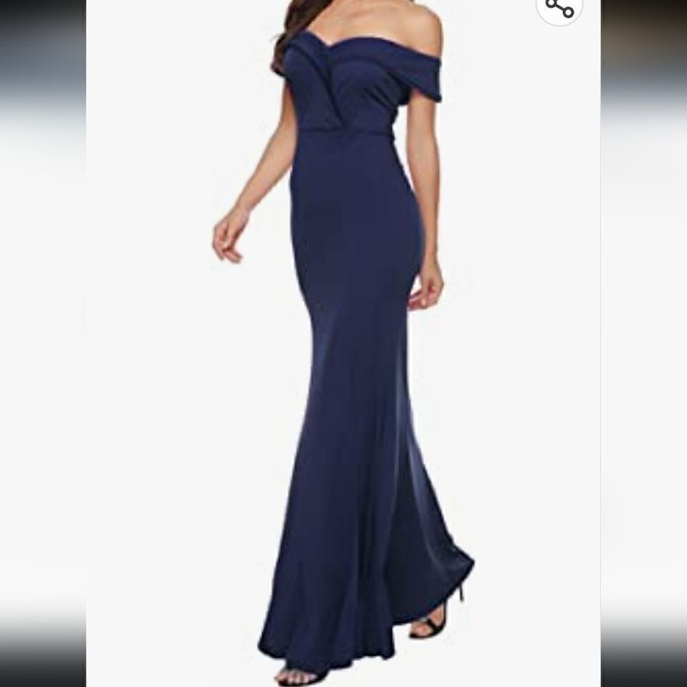 JARLO London Navy Cold Shoulder Mermaid Maxi Dress Lace Accent Size 8,‎ NWT
